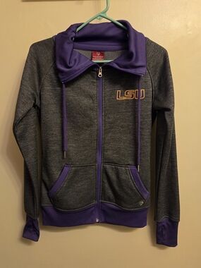 LSU Tigers Women's Small Colosseum Gray Fleece Zip Up Jacket Cowl Neck Hoodie